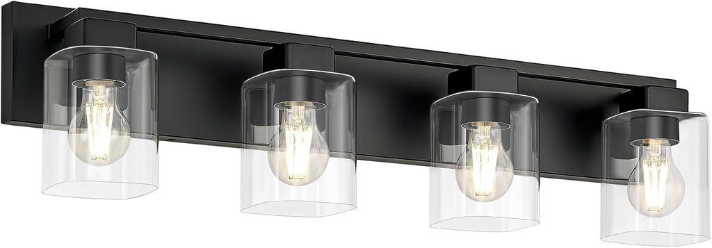 Black Square Glass 4-Light Farmhouse Vanity Light