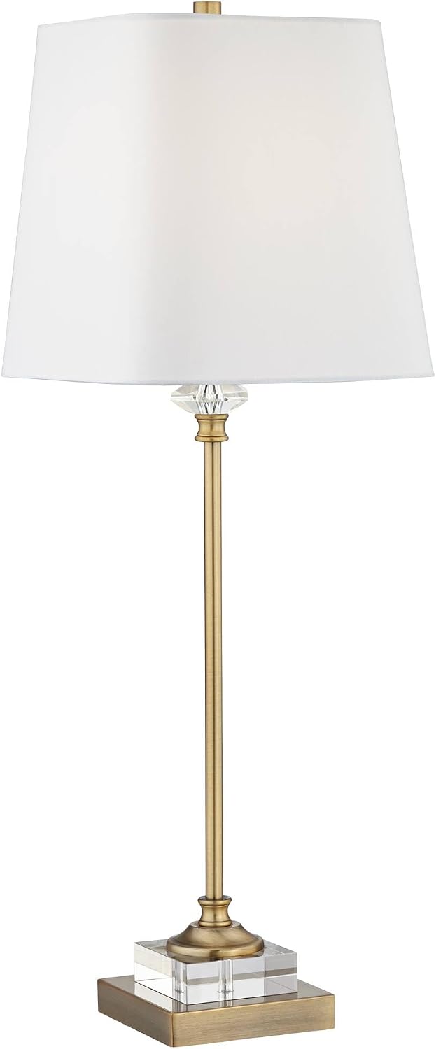 Gold Column Crystal White Shade Buffet Table Lamp