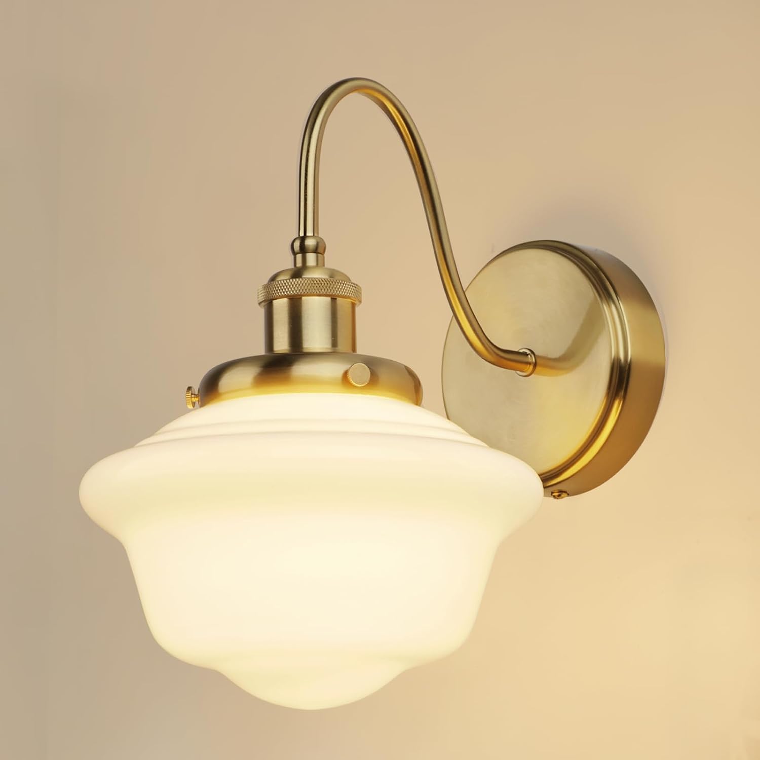 Gold White Milk Glass Hardwired Wall Sconce
