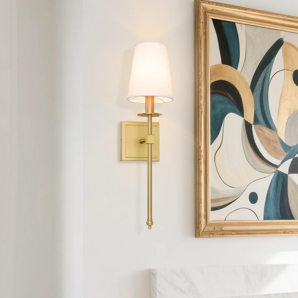 Brass Fabric Shade Modern Wall Sconces Set