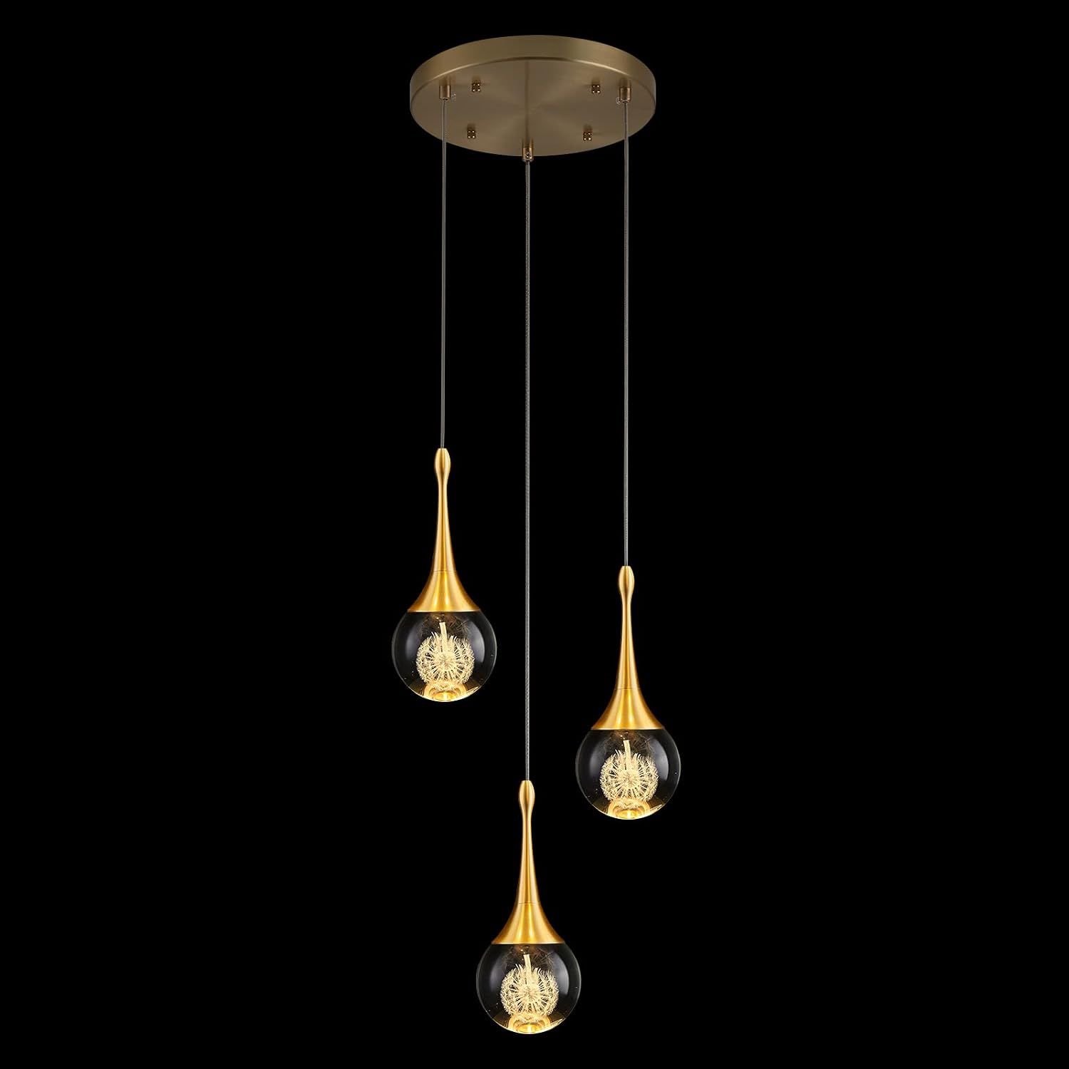 Gold Teardrop Crystal 3-Light Dimmable Pendant Light