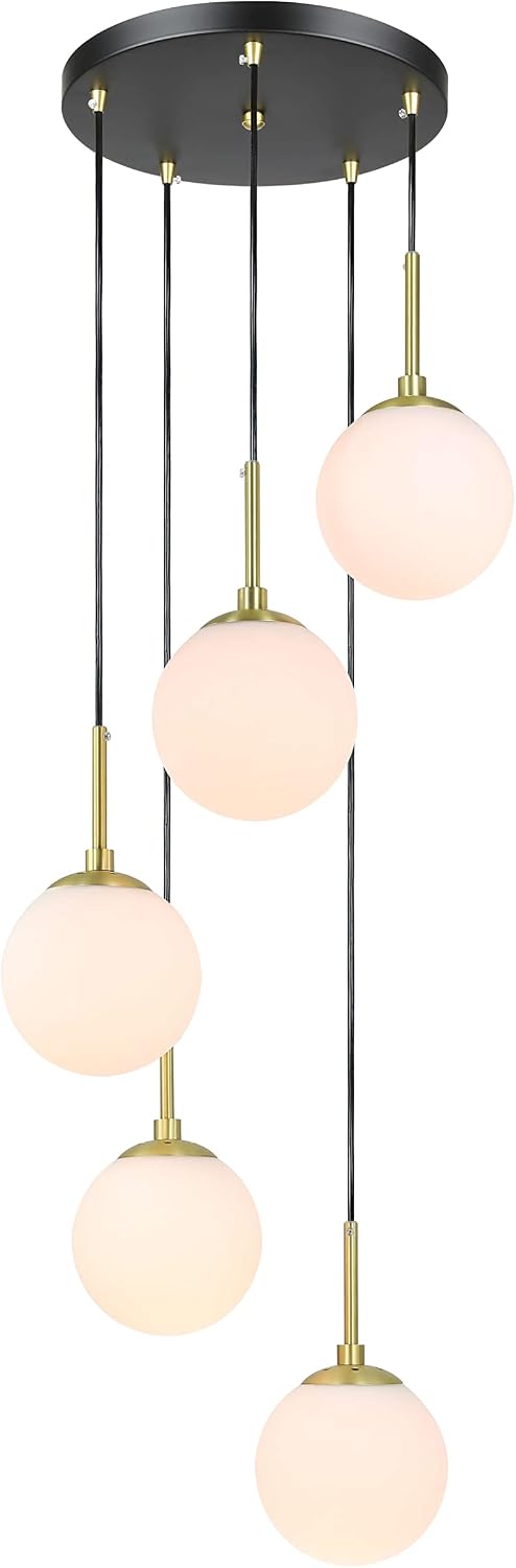 Black Brass Globe 5-Light Cluster Pendant Light