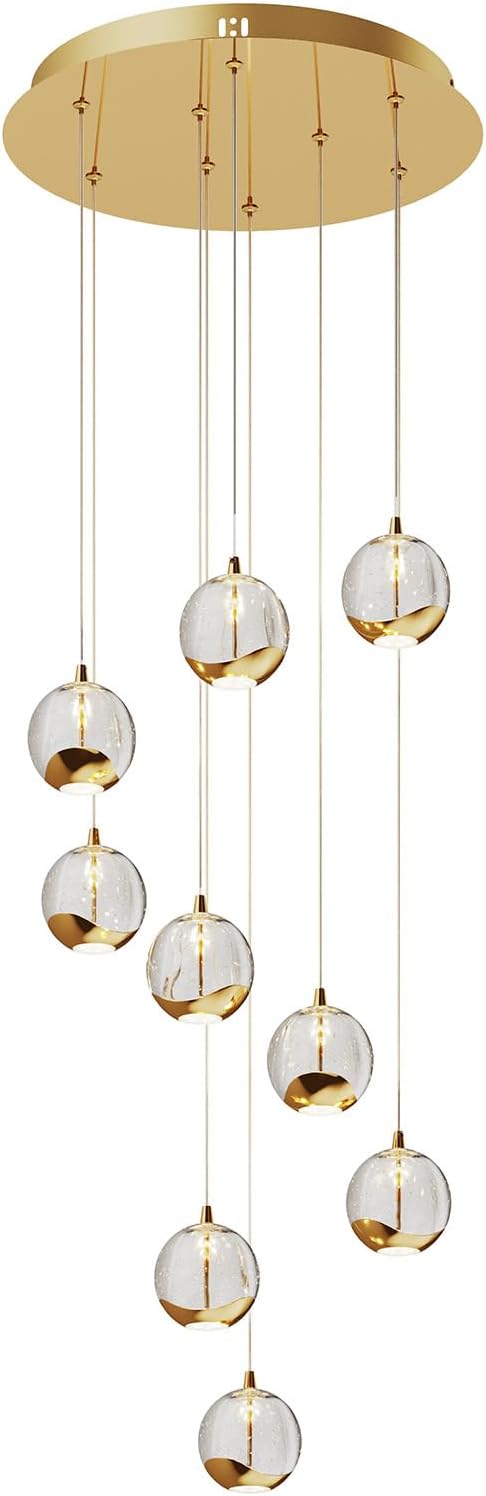 Gold Glass Globe 9-Light LED Cluster Chandelier