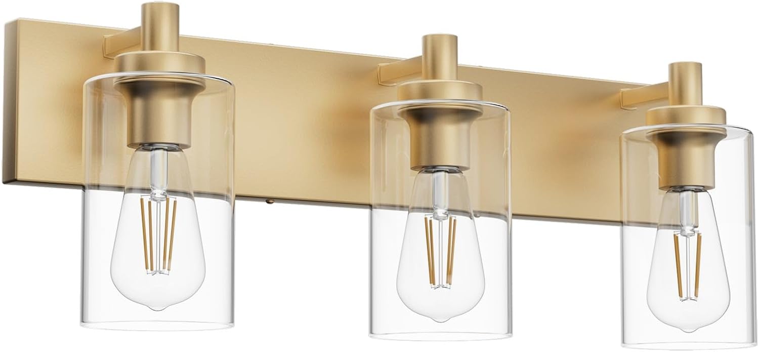 Tipace Gold Clear Glass 3-Light Vanity Light