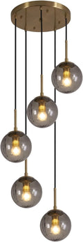 Gold Smoke Glass 5-Light Cluster Pendant Light