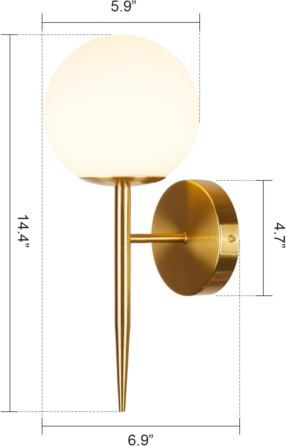 Brushed Brass White Globe Glass Wall Sconces Set