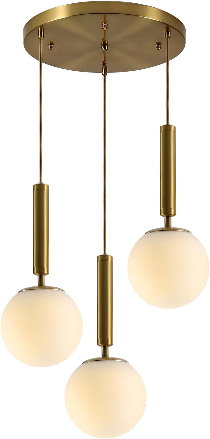 Brushed Gold Milk Glass 3-Light Cluster Pendant