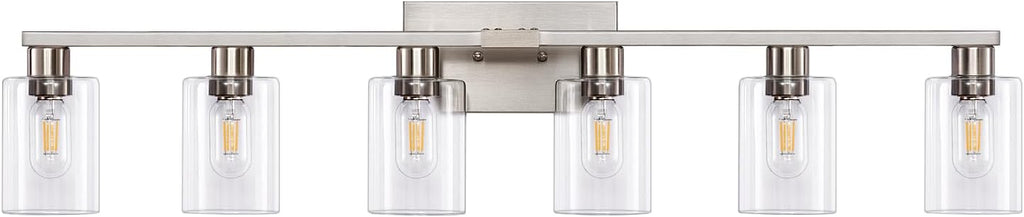 Brushed Nickel Clear Glass 6-Light Bathroom Vanity Light