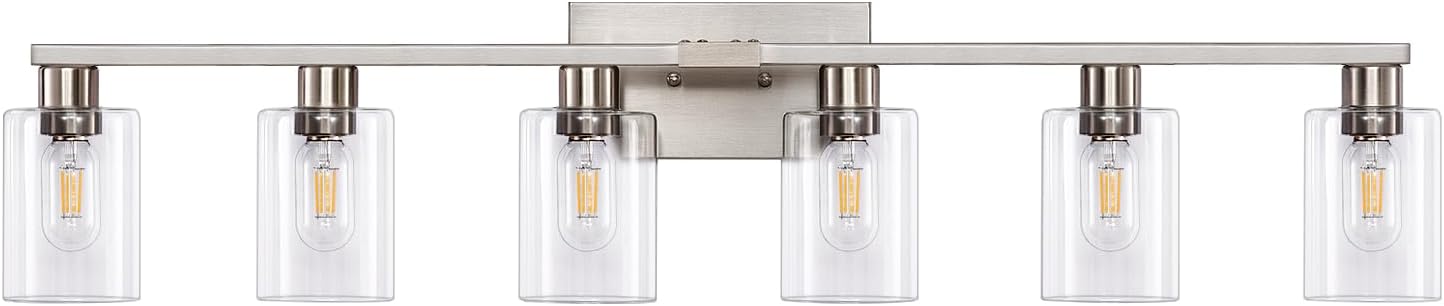 Brushed Nickel Clear Glass 6-Light Bathroom Vanity Light