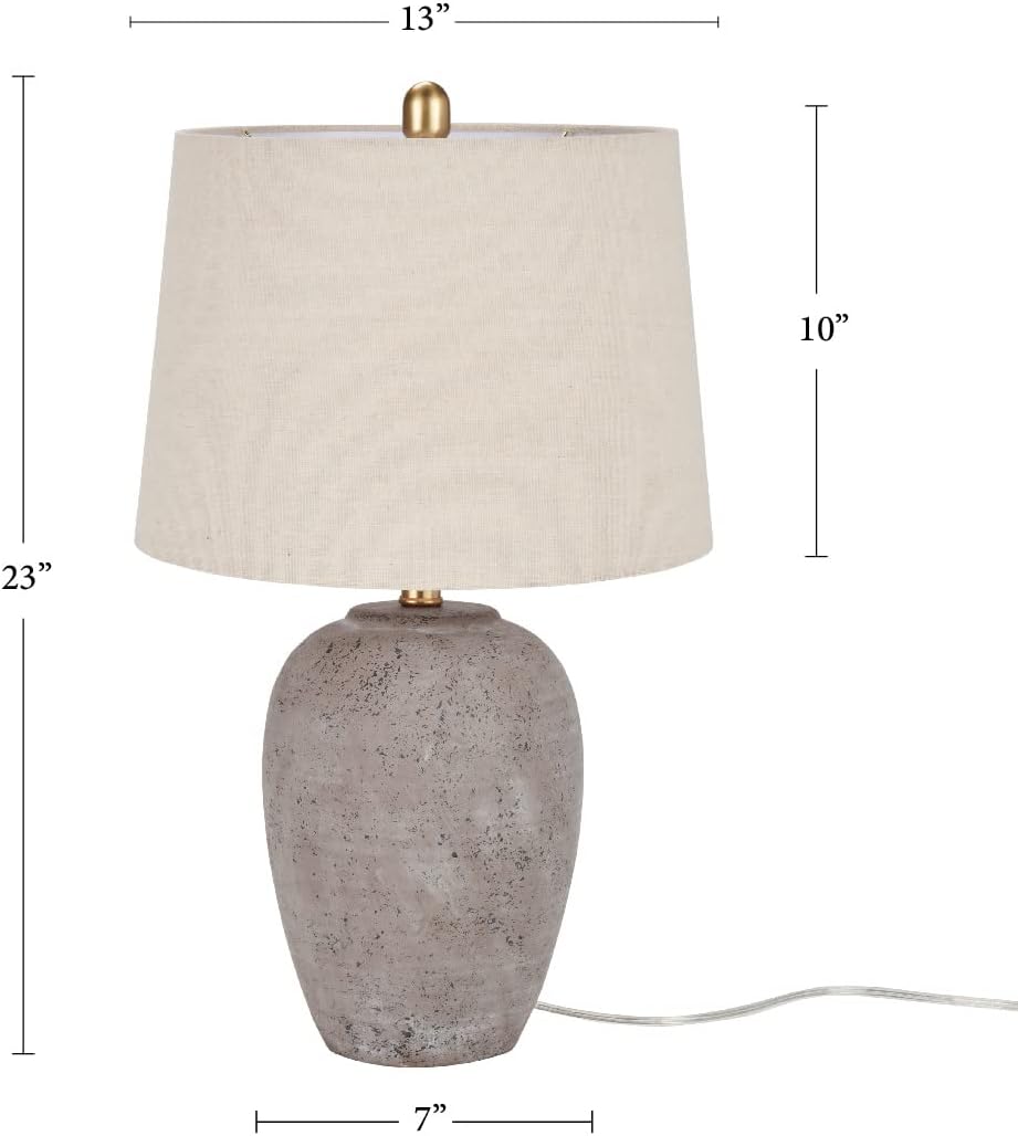Grey Brown Ceramic Beige Linen Shade Table Lamp