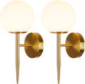 Brushed Brass White Globe Glass Wall Sconces Set