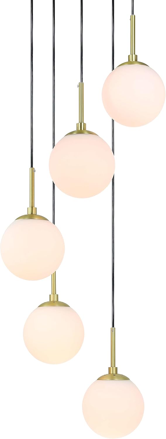 Black Brass Globe 5-Light Cluster Pendant Light