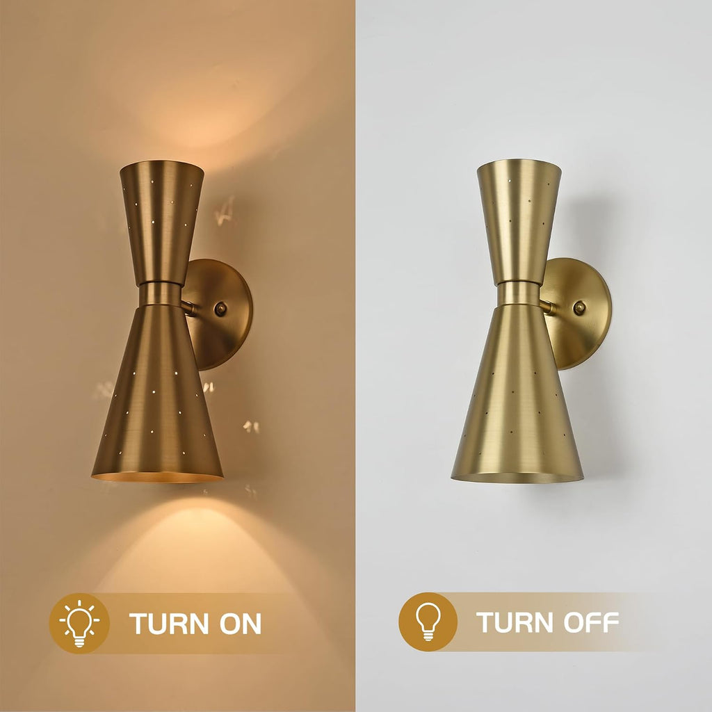 Gold Up Down Mid Century Hardwired Wall Sconce