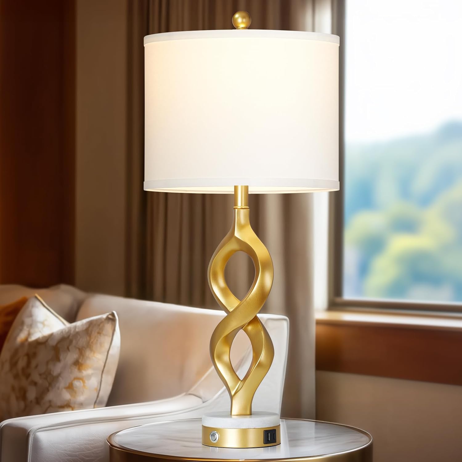 White Gold Touch Dimmable USB Resin Table Lamps Set