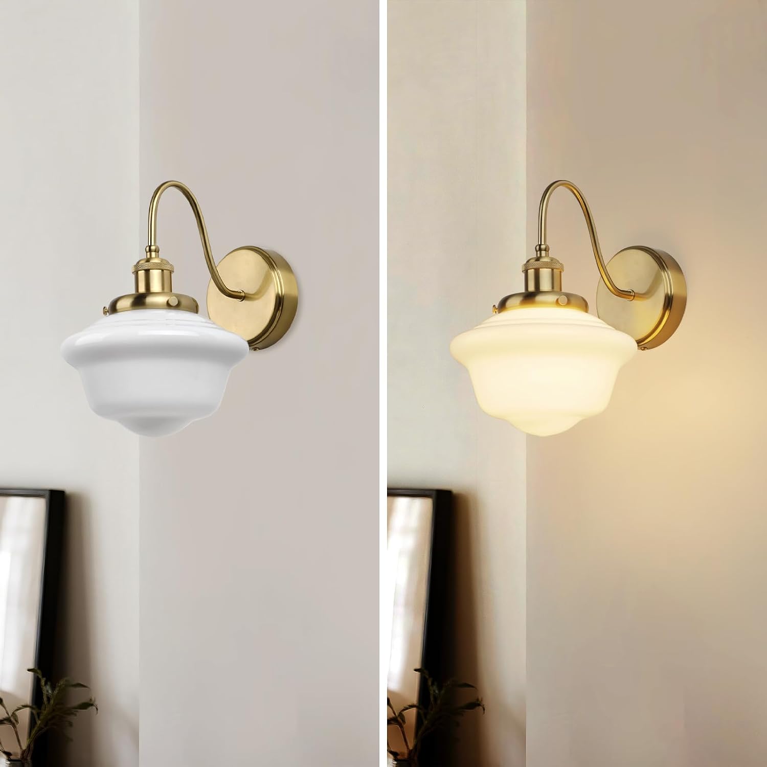 Gold White Milk Glass Hardwired Wall Sconce