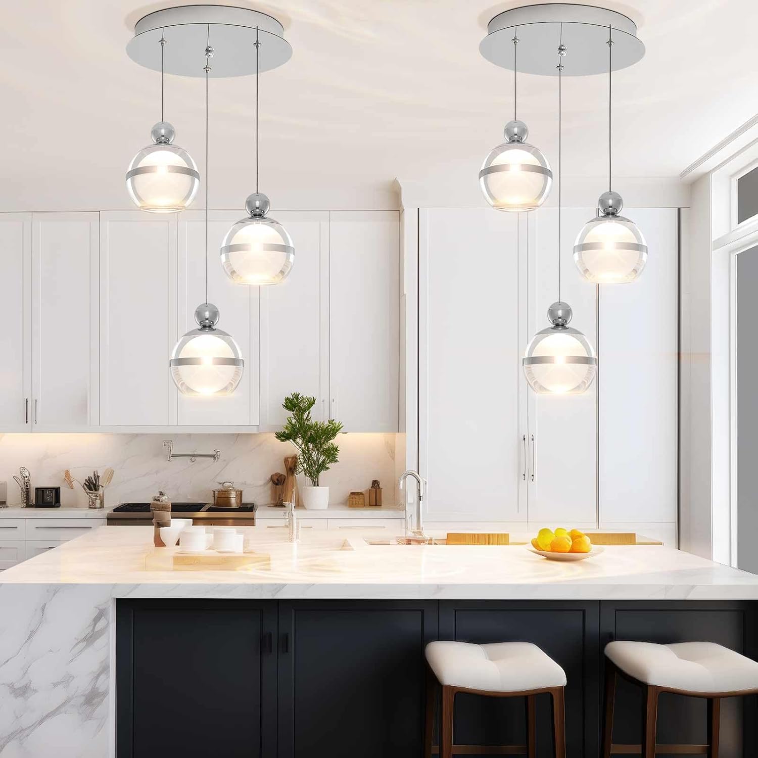 Chrome Acrylic Globe 3-Light Dimmable Pendant