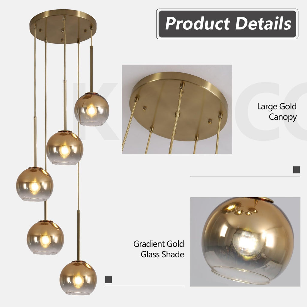 Gold Small Globe 5-Light Cluster Pendant Light