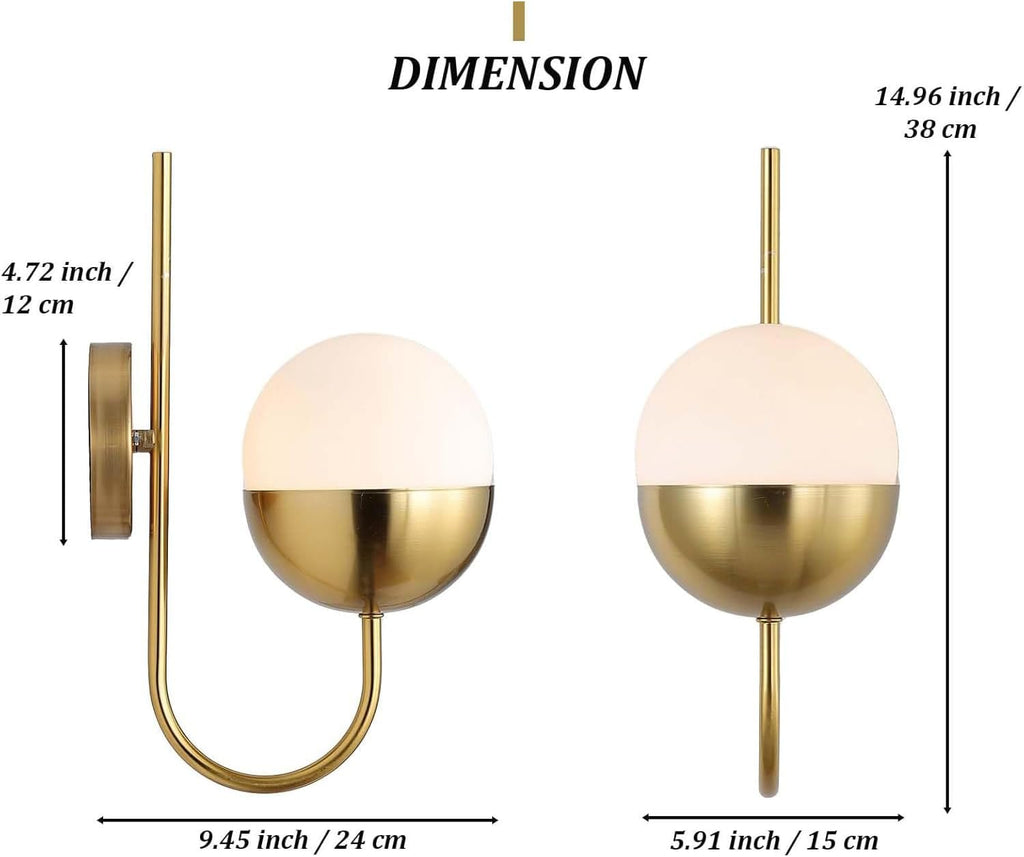 Brass Frosted Globe Mid Century Wall Sconce