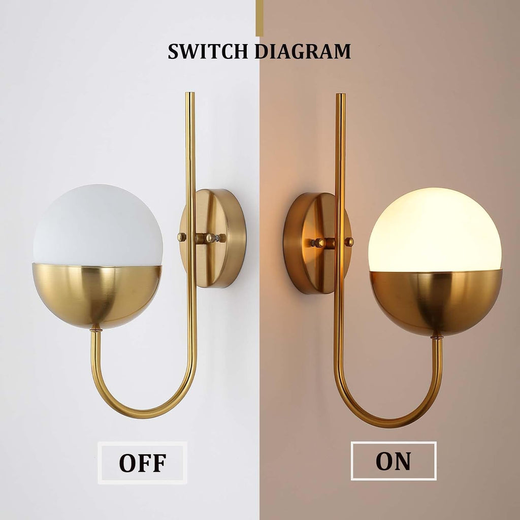 Brass Frosted Globe Mid Century Wall Sconce