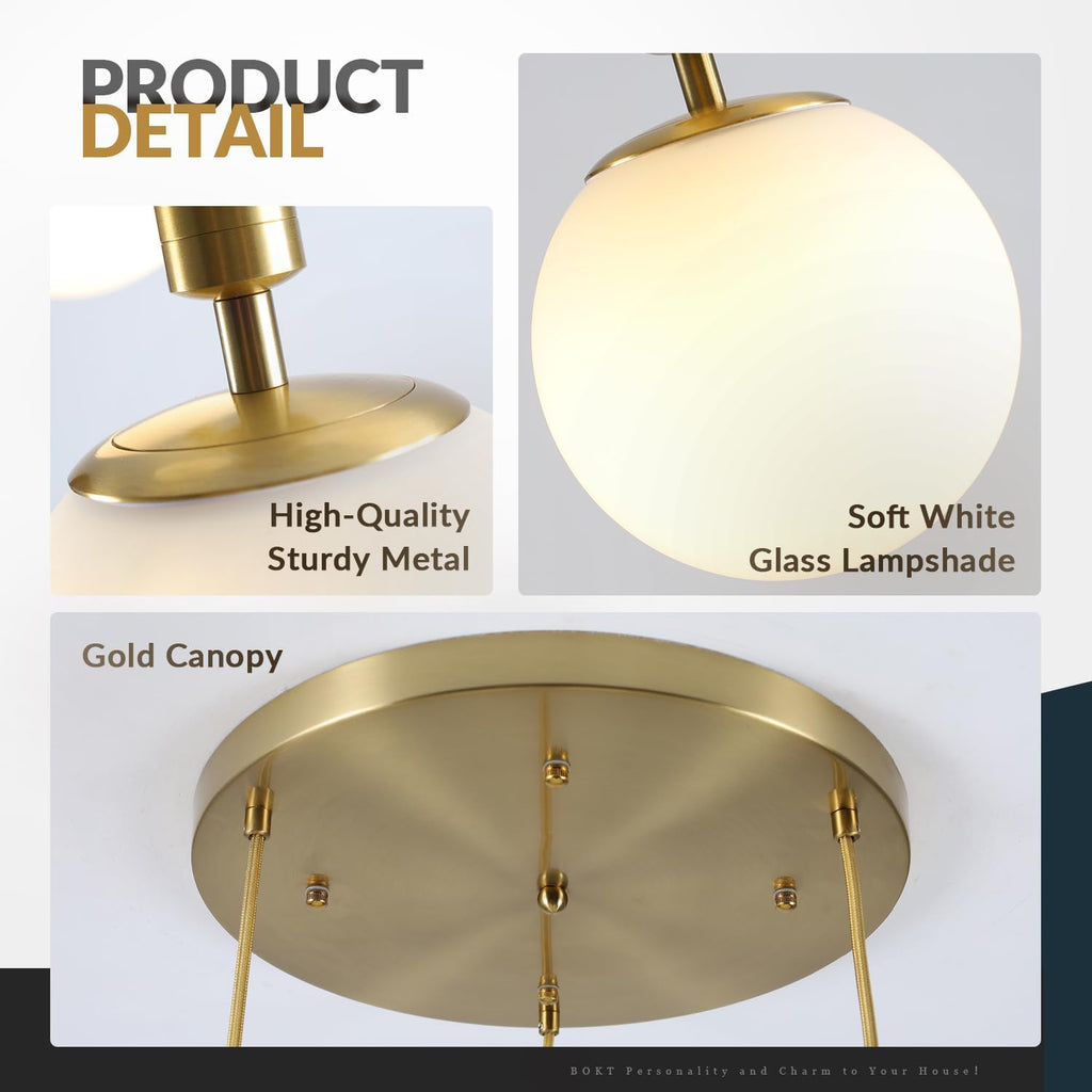 Brushed Gold Milk Glass 3-Light Cluster Pendant