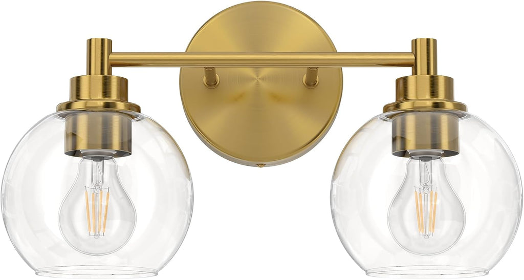 Gold Globe Glass 2-Light Bathroom Vanity Light