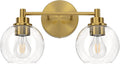 Gold Globe Glass 2-Light Bathroom Vanity Light