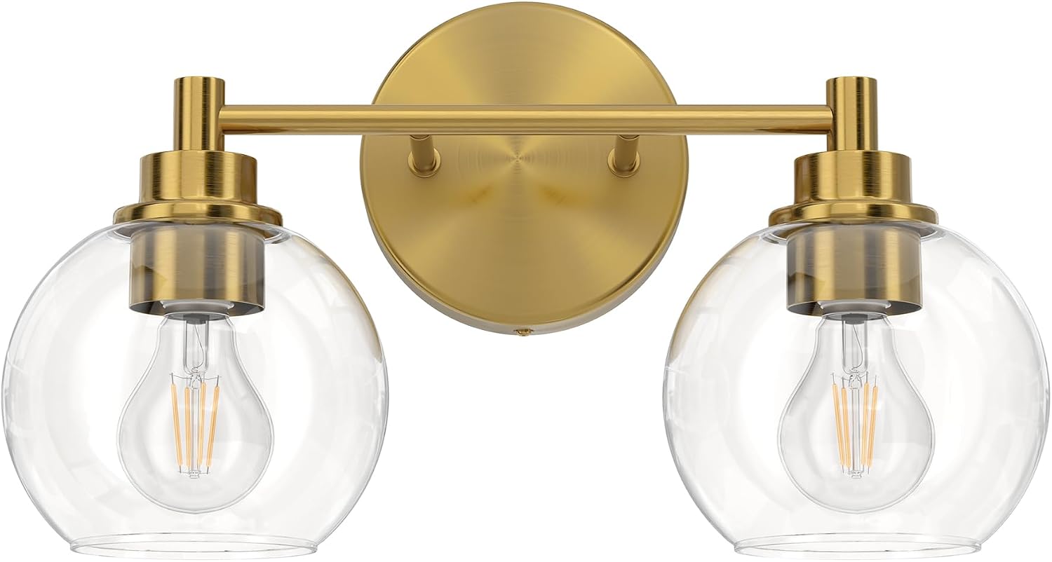 Gold Globe Glass 2-Light Bathroom Vanity Light