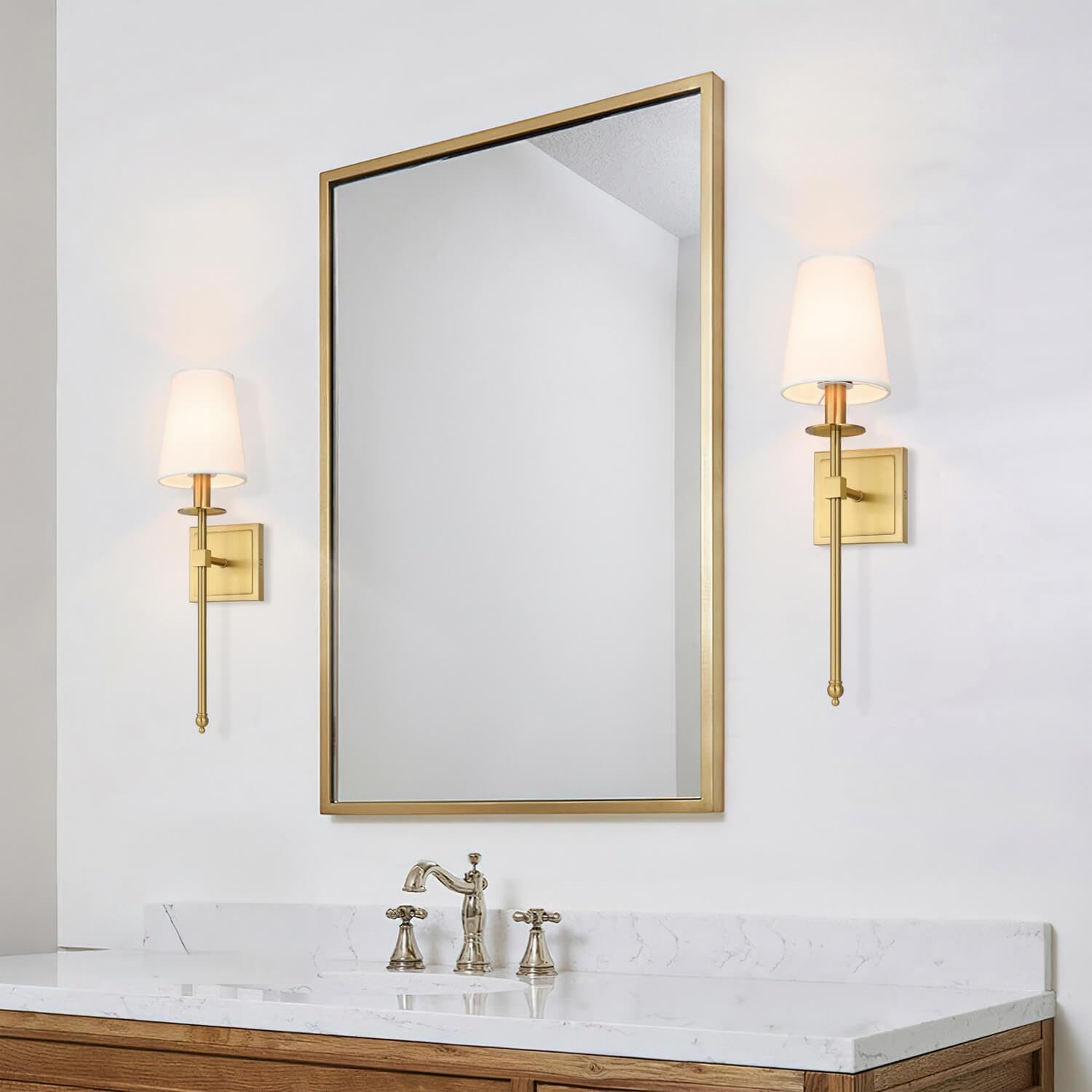 Brass Fabric Shade Modern Wall Sconces Set