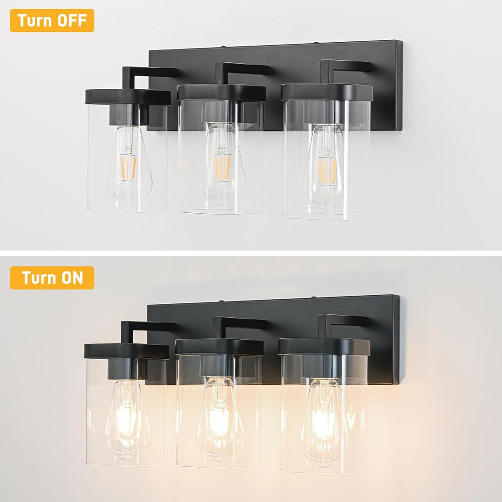 Matte Black Square Glass 3-Light Vanity Light