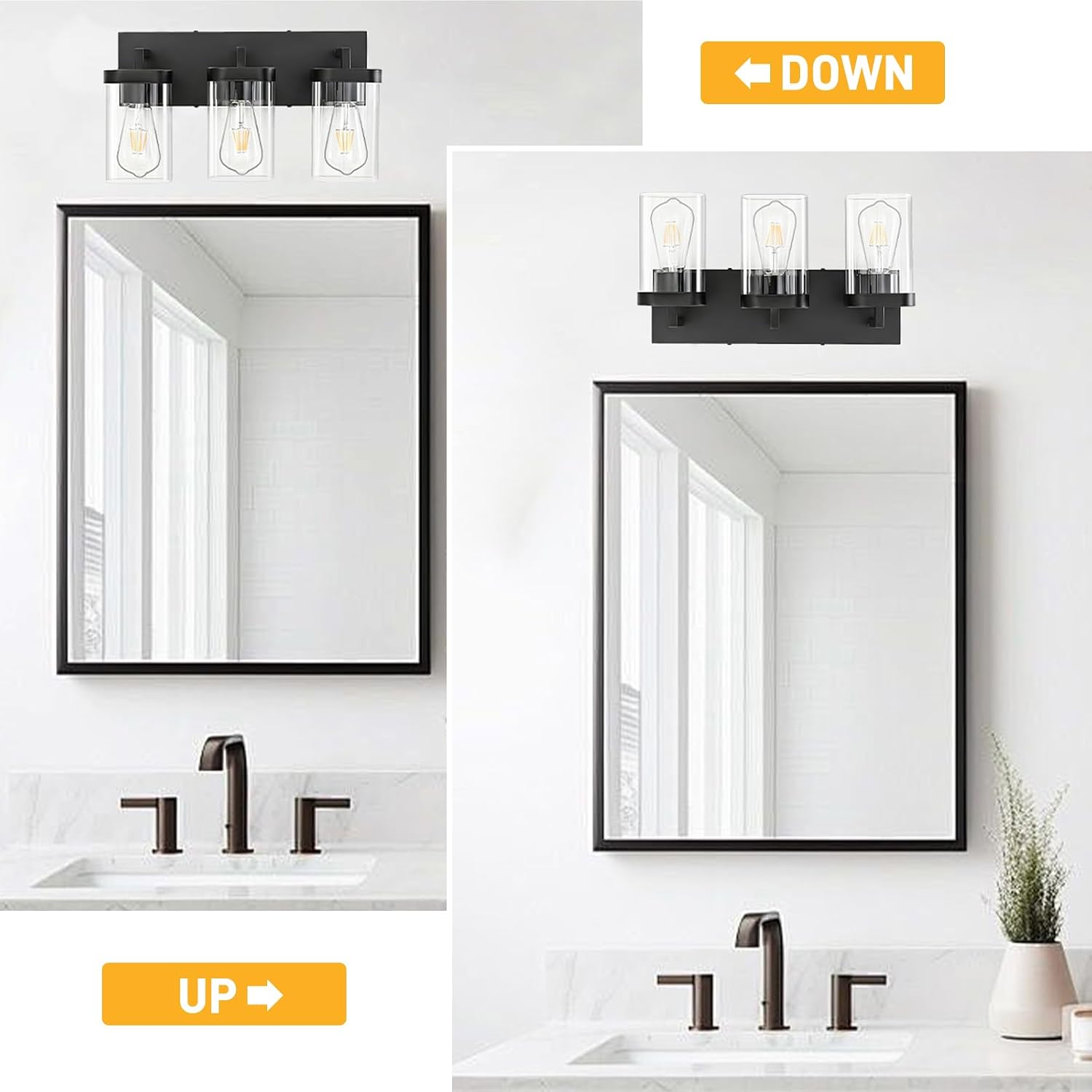 Matte Black Square Glass 3-Light Vanity Light