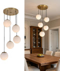 Brushed Gold Milk Glass 5-Light Cluster Pendant