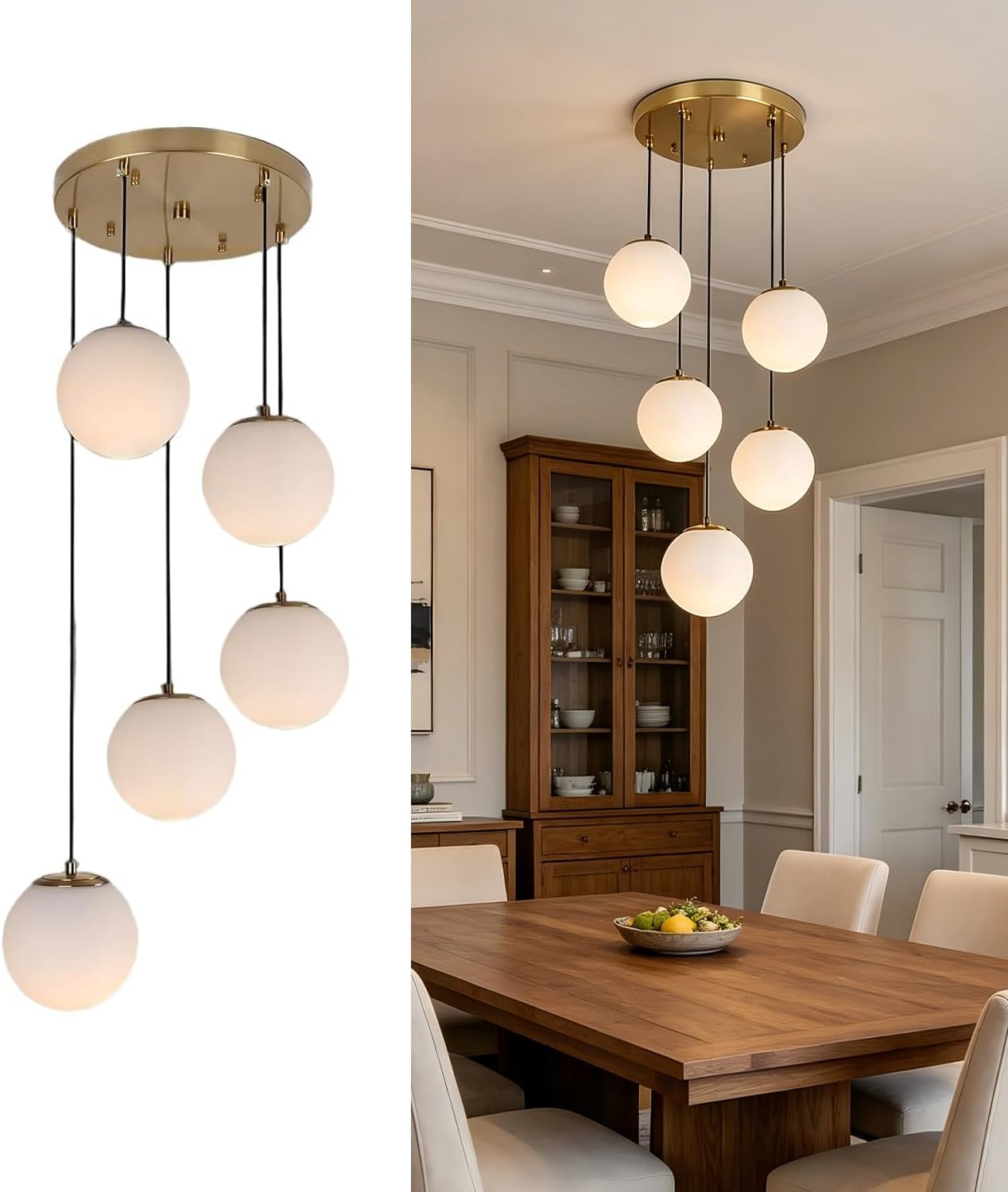 Brushed Gold Milk Glass 5-Light Cluster Pendant