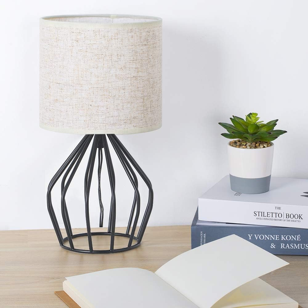 Black Hollow Base Linen Shade Table Lamp