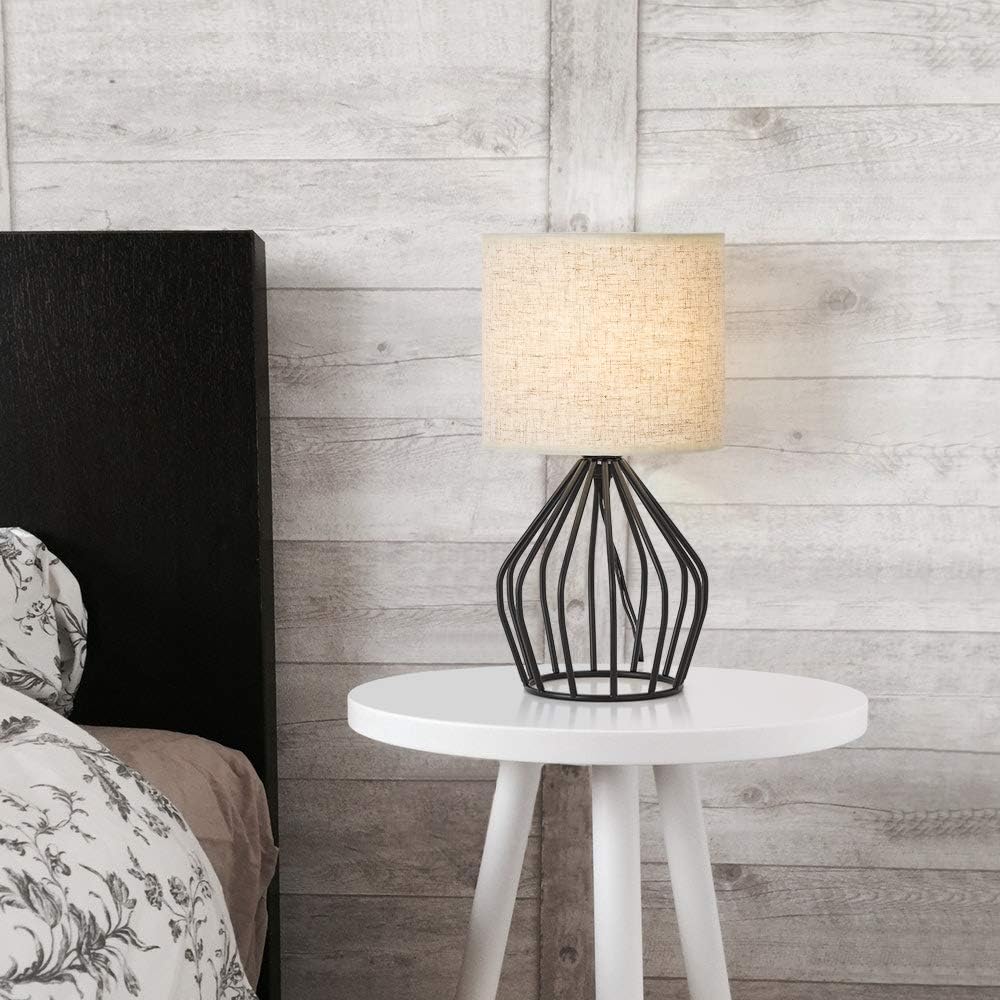 Black Hollow Base Linen Shade Table Lamp