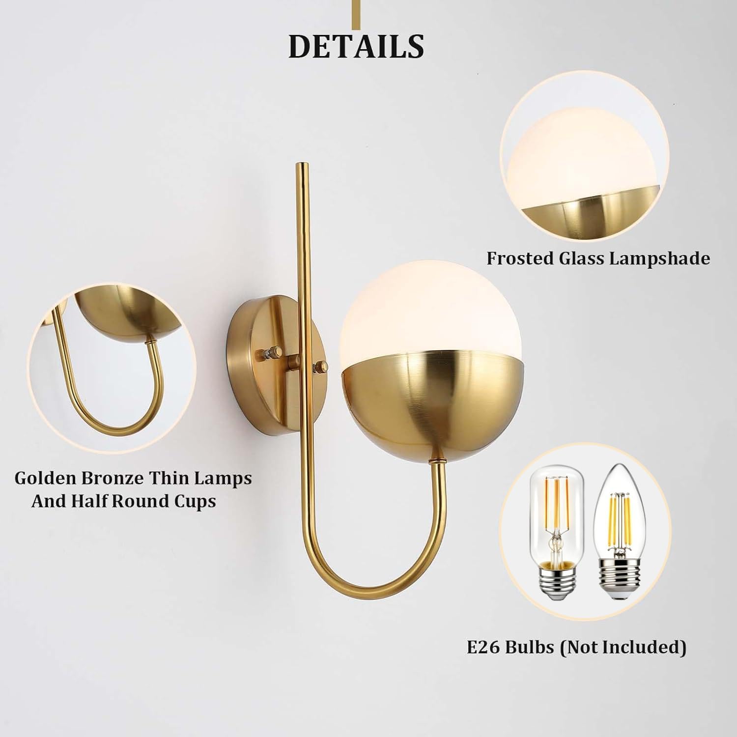 Brass Frosted Globe Mid Century Wall Sconce