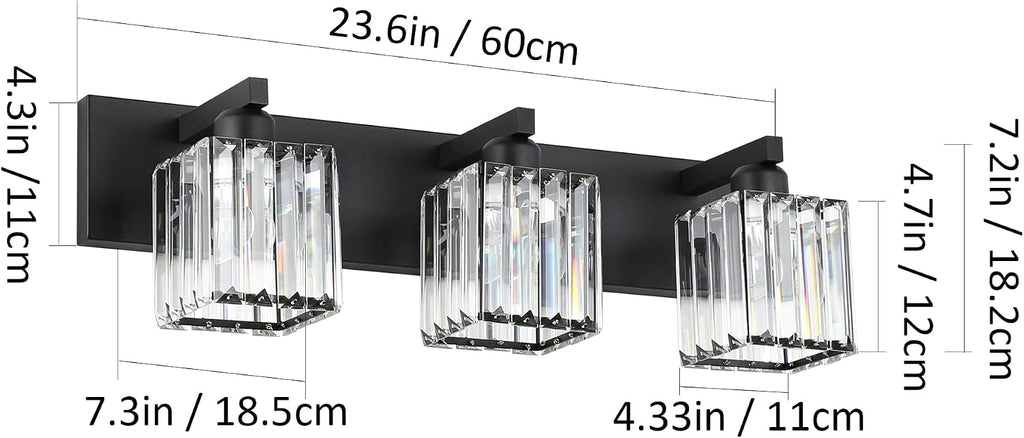 Black Crystal 3-Light Modern Bathroom Vanity Light