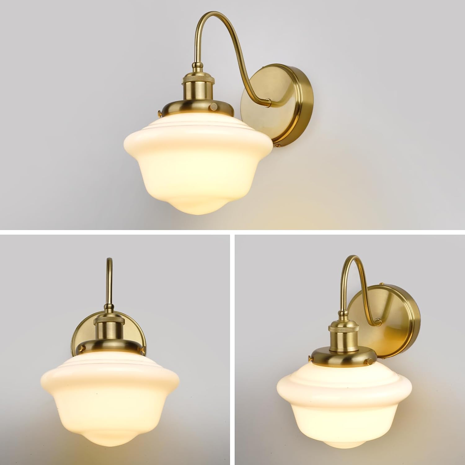 Gold White Milk Glass Hardwired Wall Sconce