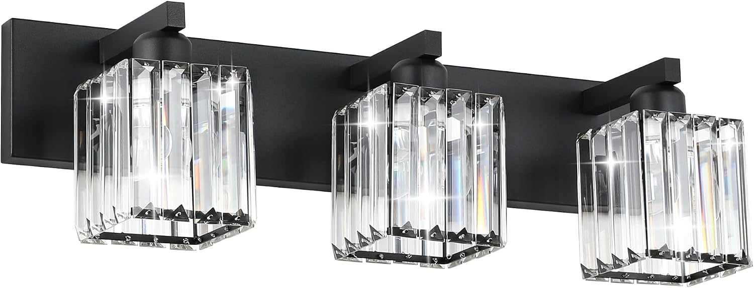 Black Crystal 3-Light Modern Bathroom Vanity Light
