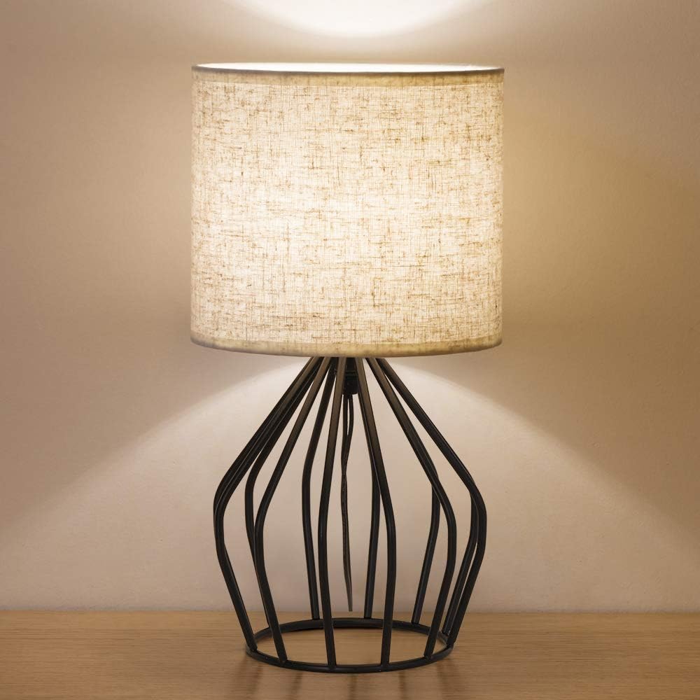 Black Hollow Base Linen Shade Table Lamp