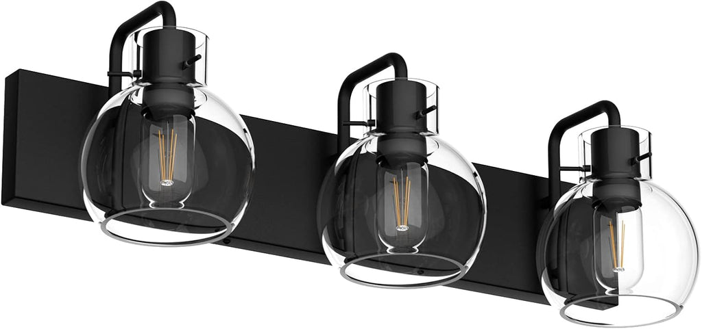 Tipace Black Globe Glass 3-Light Bathroom Vanity Light