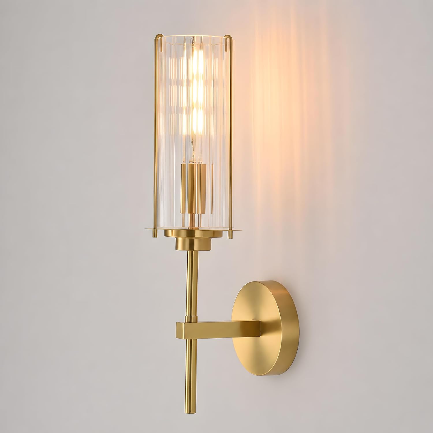 Gold Vertical Striped Glass Tube Bathroom Wall Sconce