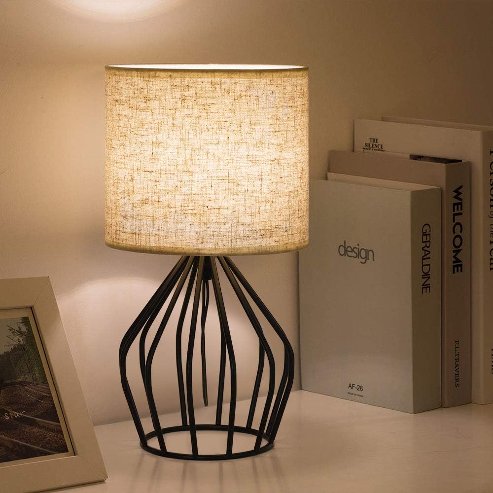 Black Hollow Base Linen Shade Table Lamp