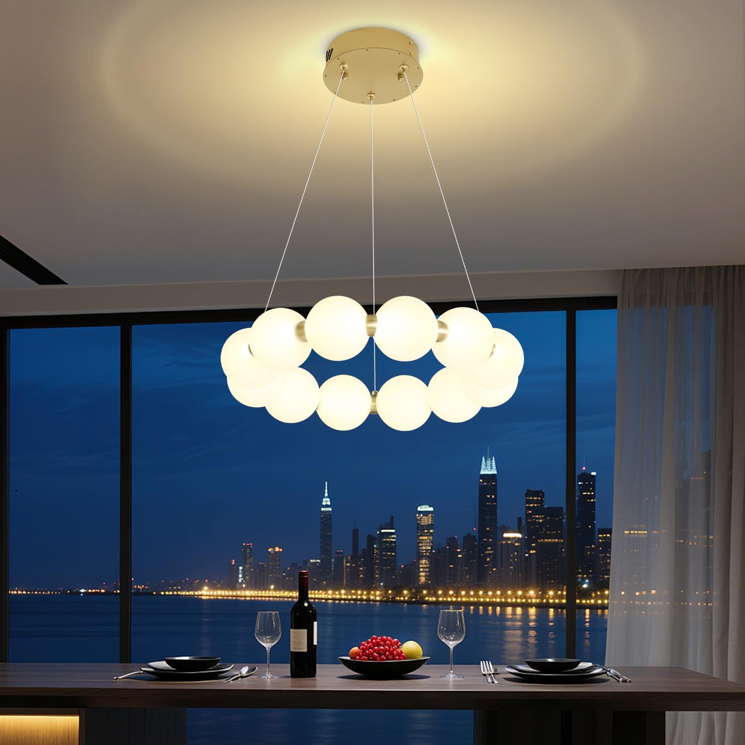 Gold Round Ring Globe Dining Room Chandelier