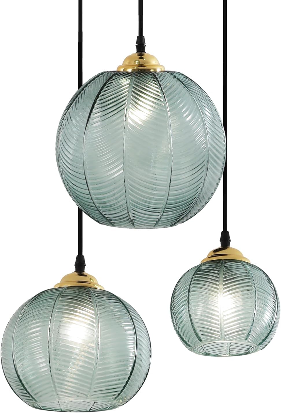 Green Striped Glass 3-Light Cluster Pendant Light
