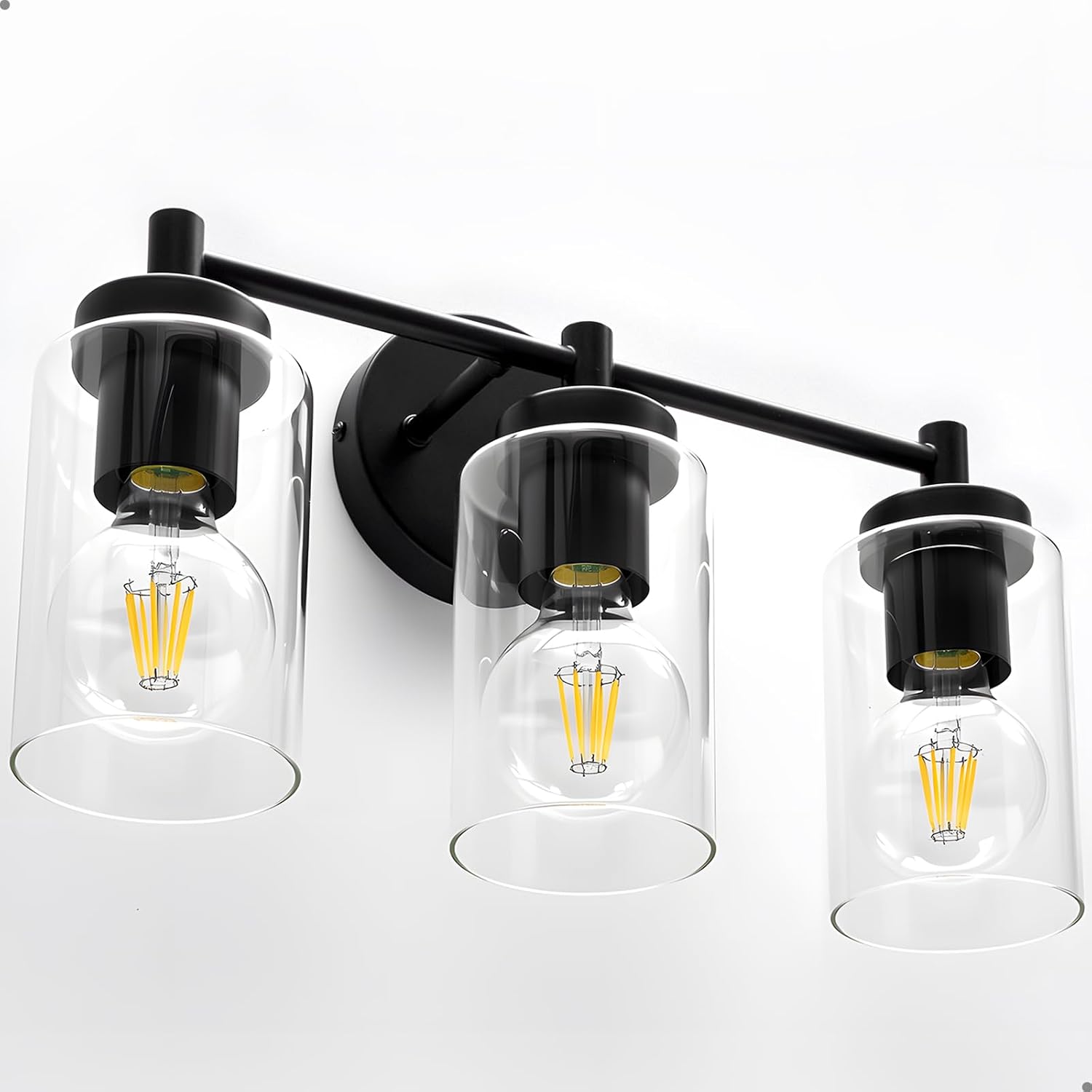 Combuh Black Clear Glass 3-Light Bathroom Vanity Light