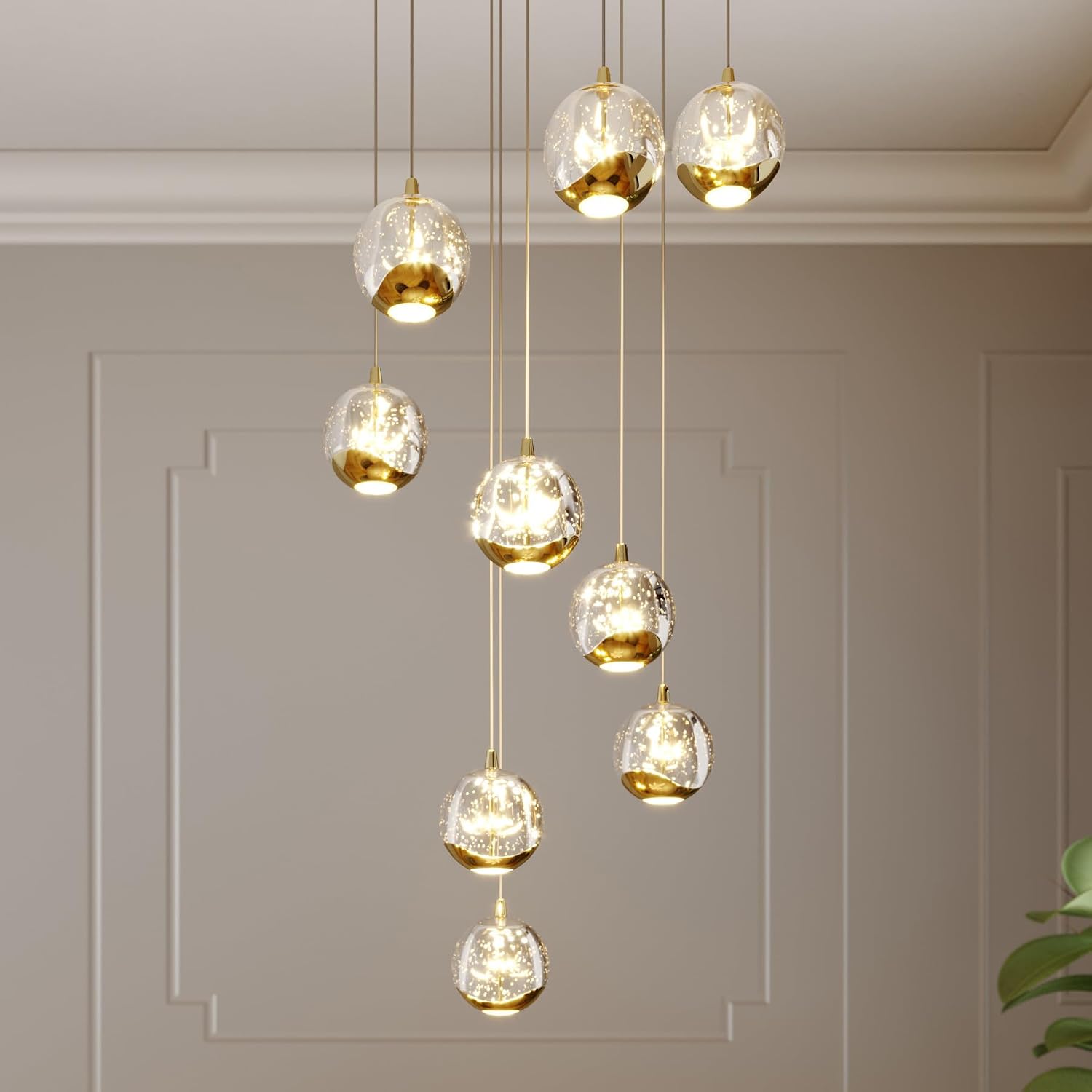 Gold Glass Globe 9-Light LED Cluster Chandelier