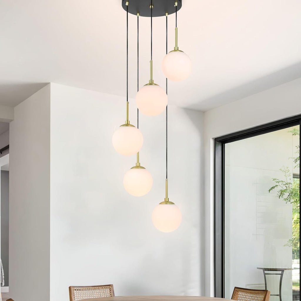 Black Brass Globe 5-Light Cluster Pendant Light