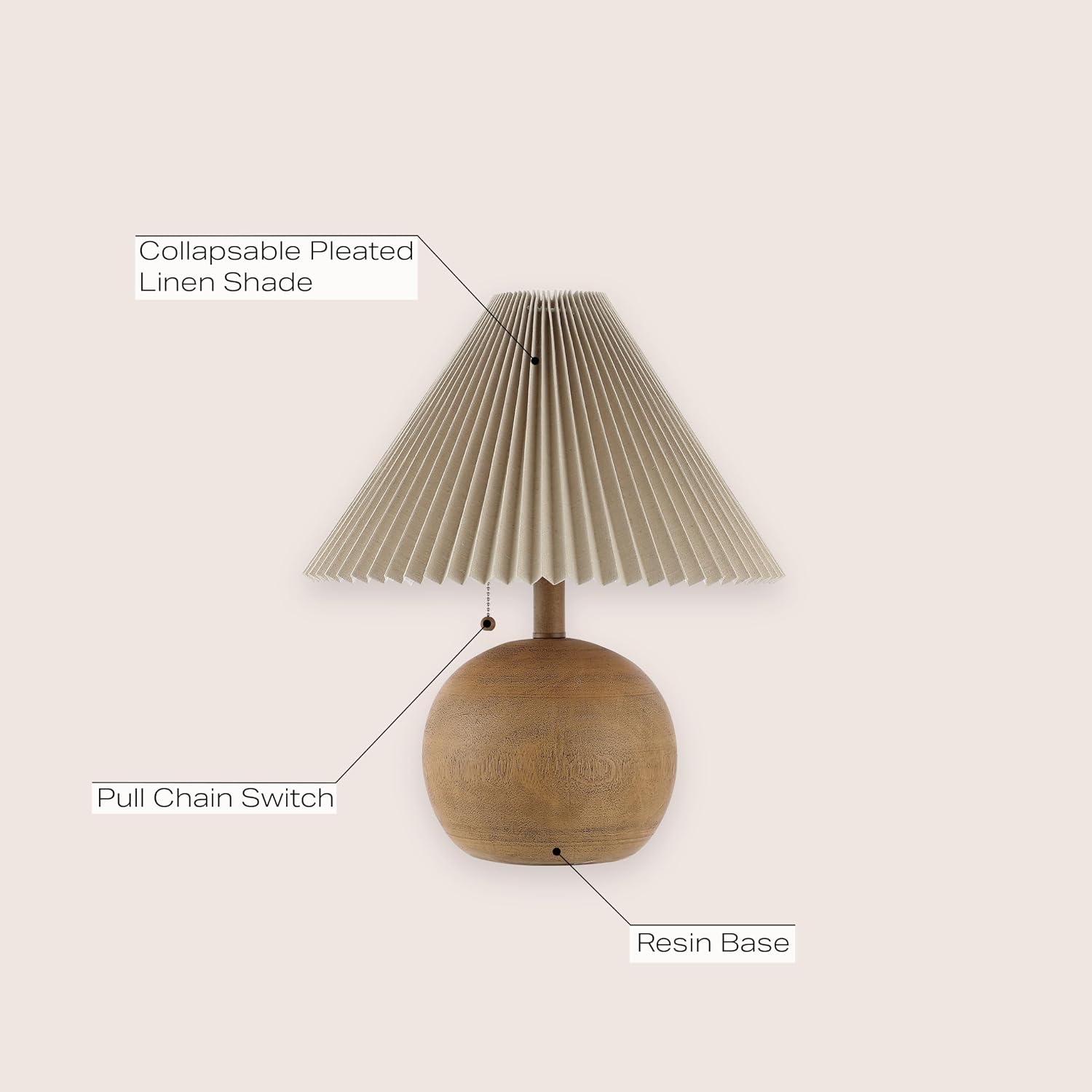 Wood Sphere Beige Linen Shade Table Lamp