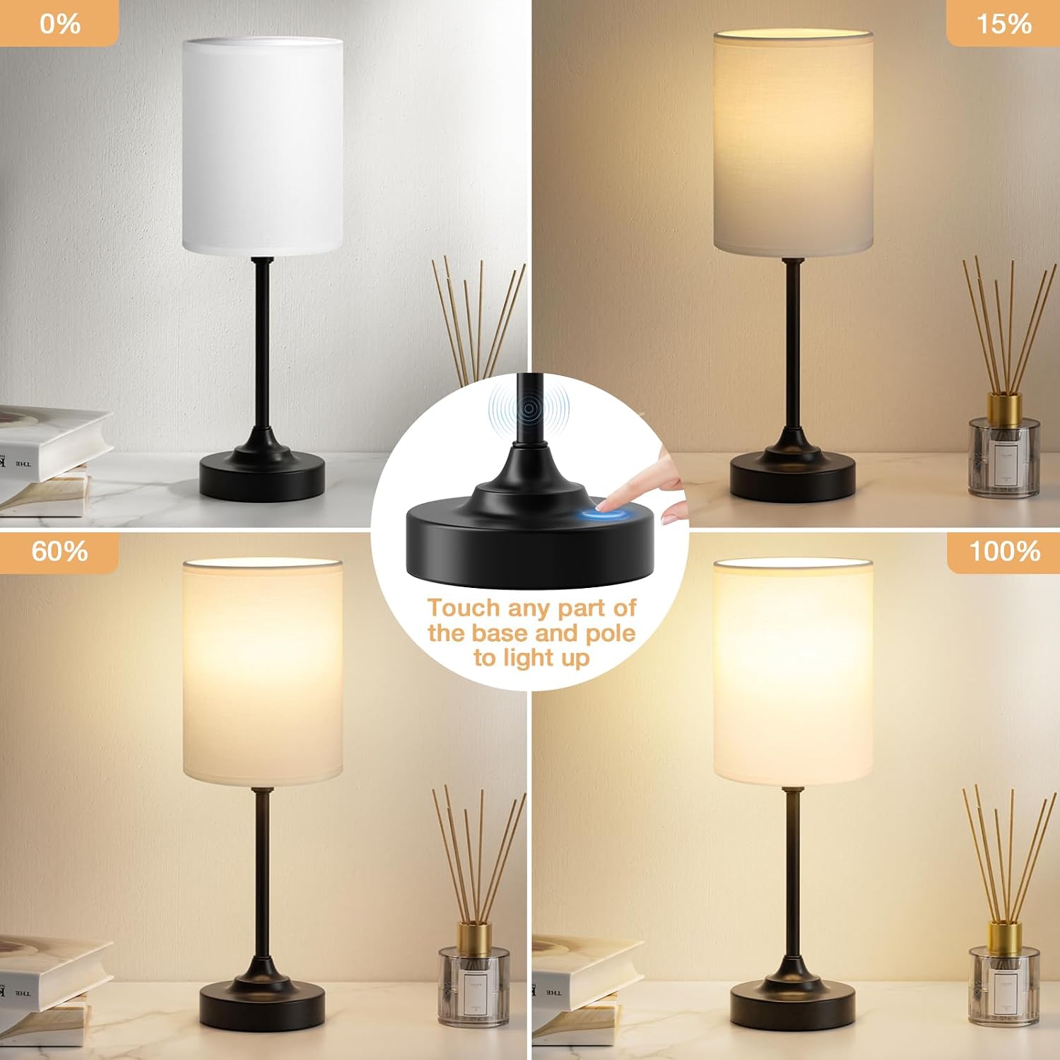 Linen Shade Touch 3-Way Dimmable Table Lamp