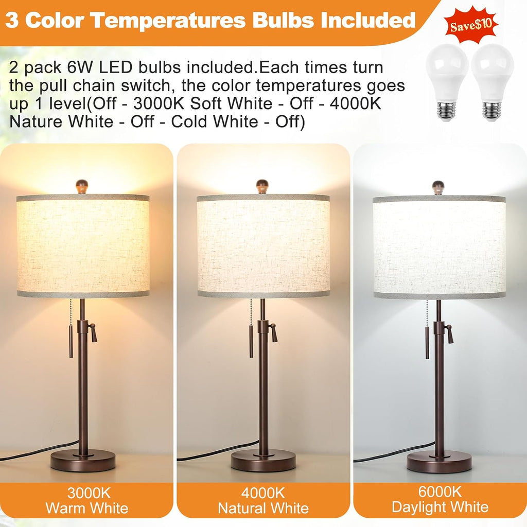 Adjustable Dimmable Farmhouse Table Lamps Set
